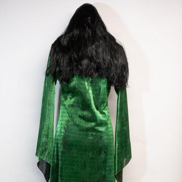 Spider Diva Black & Green Halloween Long Coat and Dress w/Long Black Wig - Picture 3 of 6